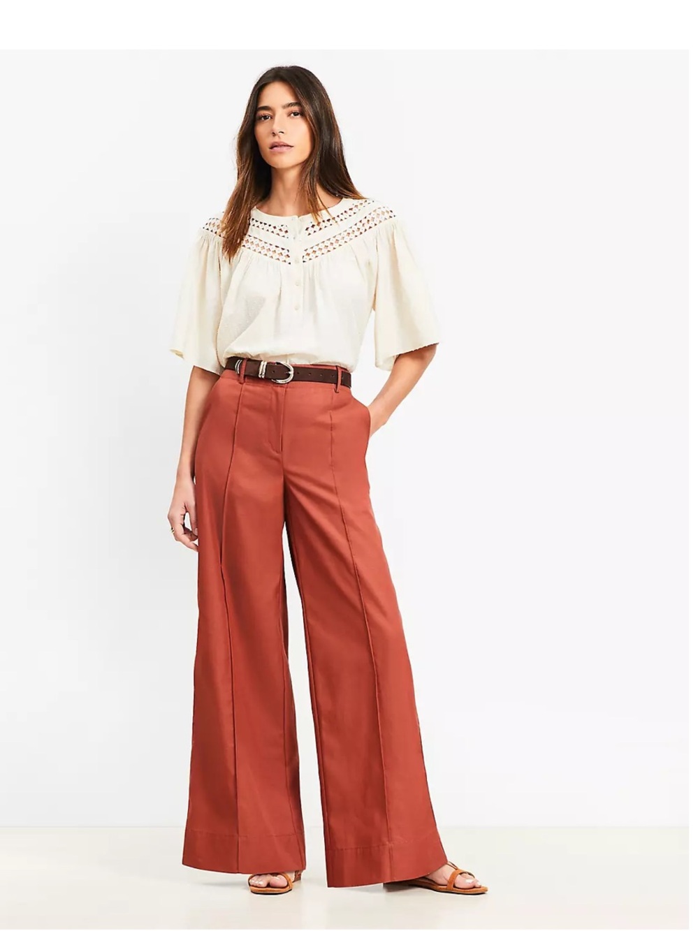 Loft Pants - “pintucked wide leg” in rust NWT